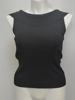 Vintage J.A.C. Black Sleeveless Knit Shell Top Minimalist Career Chic size L